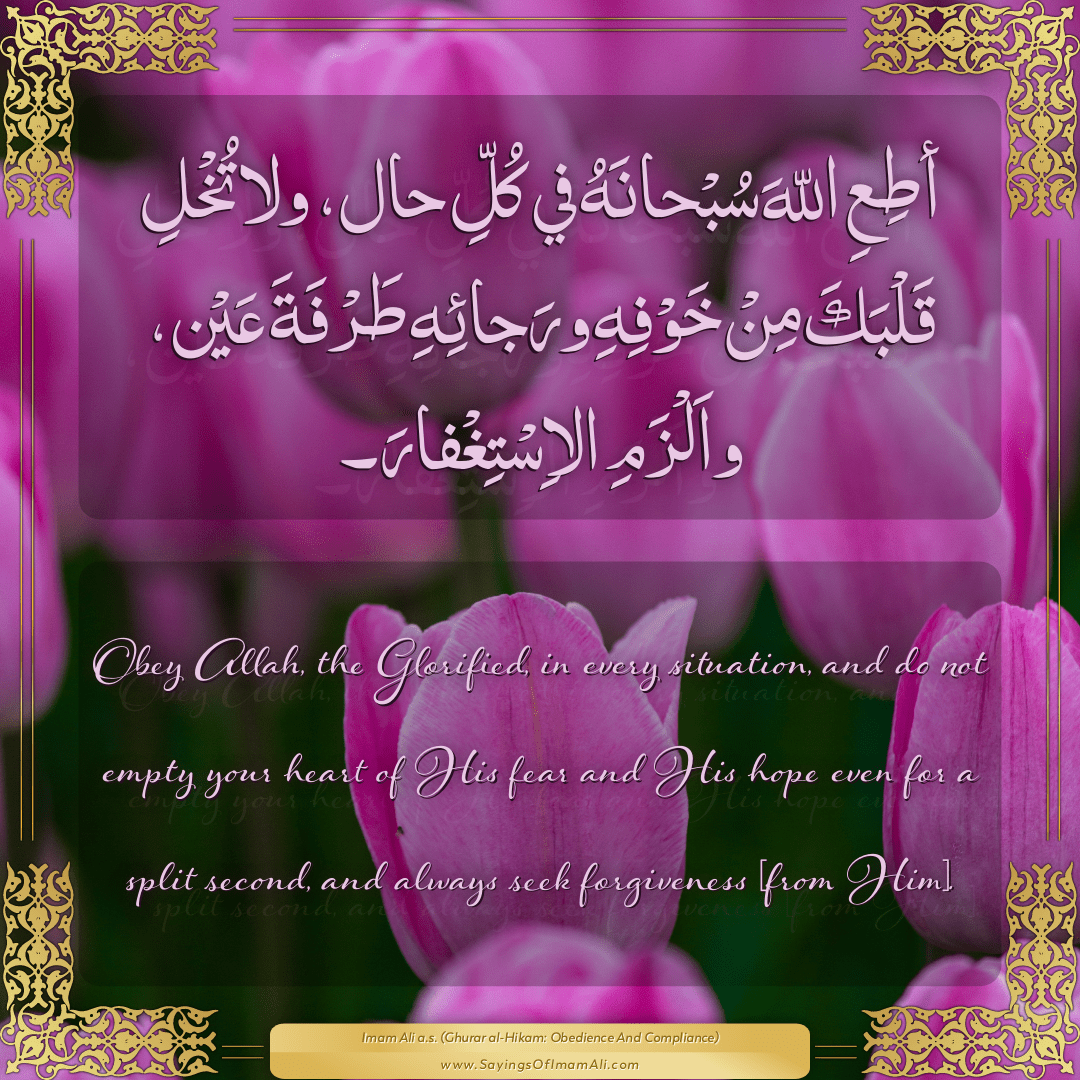 Obey Allah, the Glorified, in every situation, and do not empty your heart...